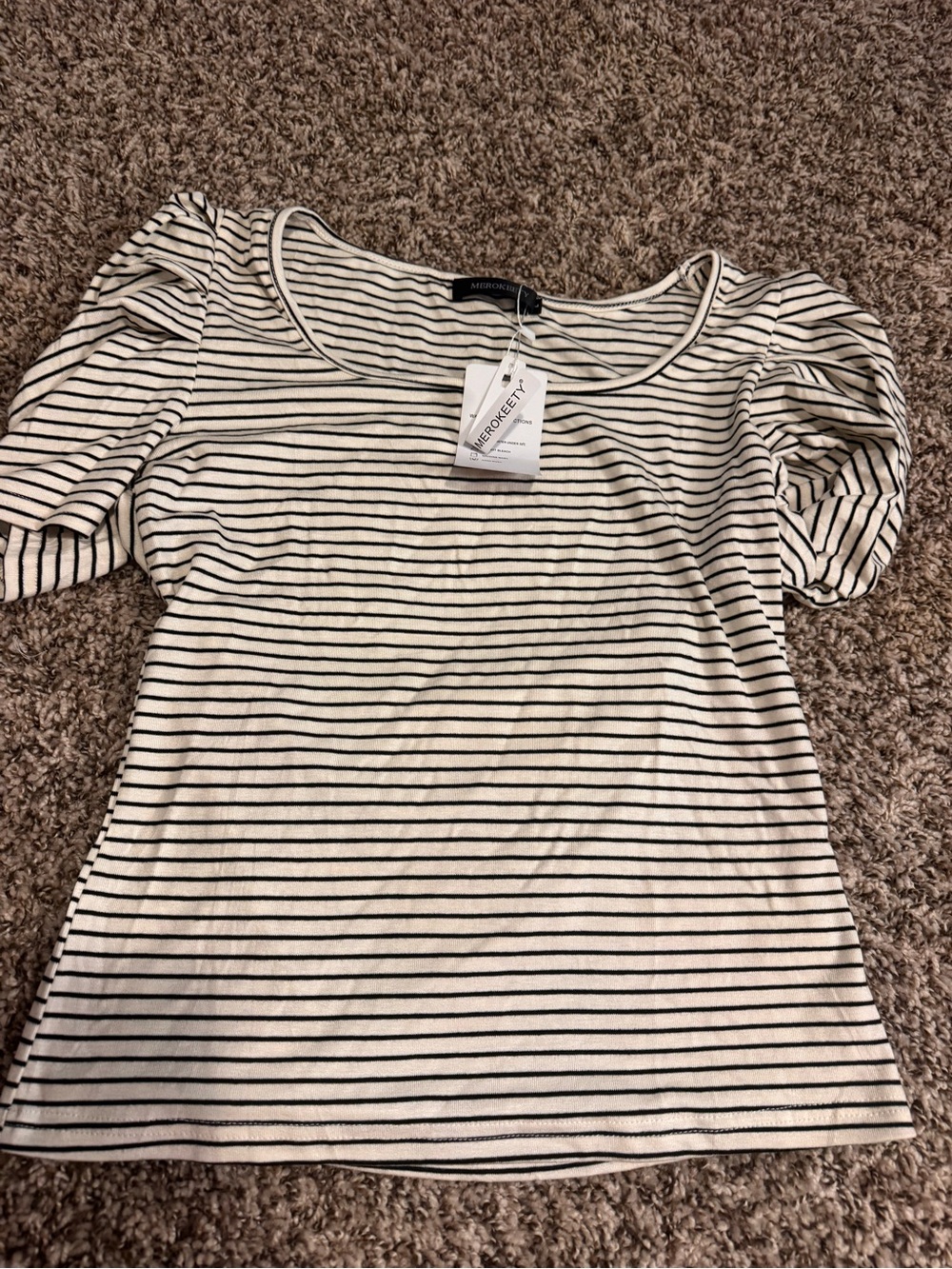 Mercer & Reid Black and White Striped Puff Sleeve Tee